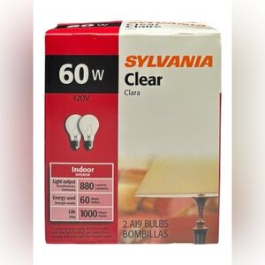 Sylvania Clear Light Bulbs 60w 120v 2 bulbs in Box A19 NOT LED